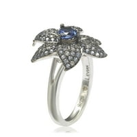 Ezüst zafír és gyémánt akcentus egzotikus virággyűrű