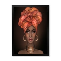 Designart 'Afro -amerikai nő Portré Turban V' Modern keretes művészeti nyomtatás