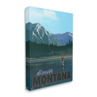 Stupell Industries Montana Travel Fly Fishing Lake -hegység tájkép grafikus galéria csomagolt vászon nyomtatott fali művészet,