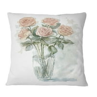 Designart Pink Roses Bunch a vázában - virágos párna - 16x16