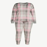 JoySpun női PLAID STHALAL TOP és JOGGERS PIJAMA zokni, 3 darab, S méret S-tól 3x-ig terjedő méretű