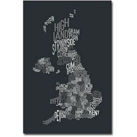 Védjegy Art UK County szöveges Térkép vászon fal Art Michael Tompsett