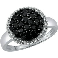 Carat T.W. Fekete -fehér gyémánt gyűrű ezüst sterlingben