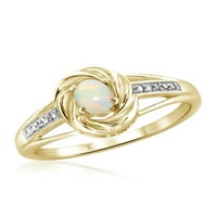 Carat T.G.W. Opál és fehér gyémánt akcentus 14 k arany az ezüst gyűrű felett