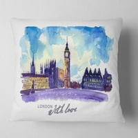 Designart London Lila illusztráció-városkép festmény dobja párna - 18x18