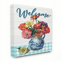 Stupell Home Dekor Welcor Flower Pot Blue Plaid rusztikus szótervezés vászon fali művészet a szombat esti posztra