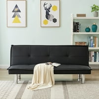Futon kanapé, PU bőr kabrió futon alvó kanapé nappali, modern összecsukható fekvőhellyel rendelkező kanapé mentális lábakkal,