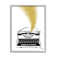 Stupell Industries Vintage írógép illusztráció arany glam glitz fröccsöntő grafikus művészet szürke keretes művészet nyomtatott