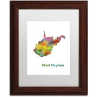 Védjegy Képzőművészet Nyugat-Virginia State Map-1 vászon művészete: Marlene Watson, White Matte, Wood Frame