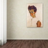 Védjegy Szépművészet 'Self Portré csíkos inggel' vászon művészete: Egon Schiele