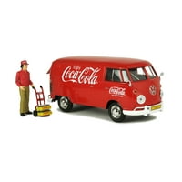 Coca-Cola Scale Volkswagen T Diecast Cargo Van új szállítási sofőrrel, kézikocsi & Palack tokok