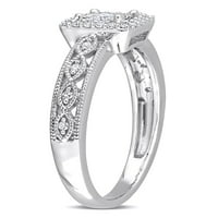 Carat T.W. Hercegnő-vágott és kerek vágott gyémánt 10KT fehérarany négyzet alakú halo menyasszonyi gyűrű
