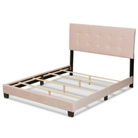 Baxton Studio CA Kortárs modern bársonyos panel ágy, királynő, világos rózsaszín fekete