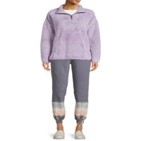 Idő és Tru Női és Plus Fau Sherpa Quarter Zip Pullover Top