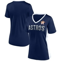 Női fanatikusok márkájú Navy Houston Astros négyvarrás V-nyakú póló