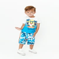 Baby Shark baba és kisgyermek fiú grafikus póló és kötött rövidnadrág, 2 részes Ruhakészlet, méretek 12M-5T