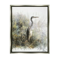 Stupell Heron madár víz szélén tó állatok & rovarok festés szürke úszó Keretes művészet nyomtatás Wall Art