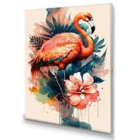 Designart Aranyos Flamingos Floral Art v Canvas Wall Art