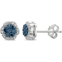 JewelersClub Carat T.W. Kék és fehér gyémánt sterling ezüst fülbevalók