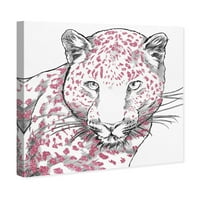 Wynwood Studio Animals Wall Art vászon nyomatok 'Glitter Stripes Leopard Pink' Merines - Fehér, rózsaszín