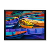 Hajók meleg naplemente alatt, a vízen pihennek II keretes festmény vászon art nyomtatás