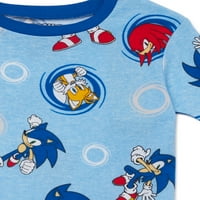 Sonic Boys Exkluzív 4- Rövid ujjú, hosszú nadrágos pamut szorosan illeszkedő pizsamák, 4 darabos készlet