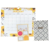 Pen+Gear január -december fali naptár és heti tervező szett, sárga virágos