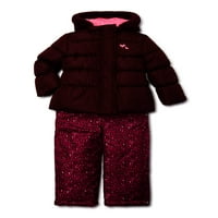 Rózsaszín platina baba és kisgyermek lány téli dzseki kabát és gepárd hó nadrág, 2 darabos készlet