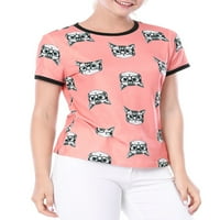 Egyedi alku a nők rövid ujjú kontrasztú rajzfilm macska póló kerek nyak póló