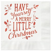 Paper Holiday szalvéták, 4. 4,75, White Megalt Merry Little Christmas, 25 Pack