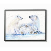 Stupell Industries Aranyos jegesmedve Family Animal Blue Wercolor festmény keretes giclee texturizált művészet, George Dyachenko