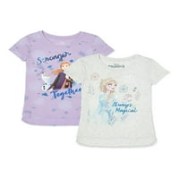Disney fagyasztott lányok Elsa & Anna Glitter grafikus pólók, 2-Pack, Méret 4-16