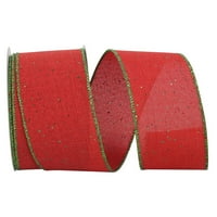 Papír vászon csillogó karácsonyi pontok piros poliészter szalag, 10yd 2,5 hüvelyk, 1 csomag