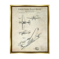 Stupell Industries Vintage Plane Repülési Diagram grafikus Art fém arany úszó keretes vászon nyomtatott fali művészet, Karl Hronek