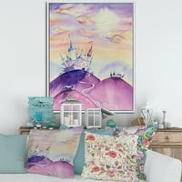 Designart 'Fairy Tale Kingdom Palace a Purple Mountain Top' Gyerekművészeti Keretes vászonfali nyomtatás