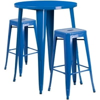 Flash bútorok Boyd kereskedelmi minőségű 30 kerek kék Fém Beltéri-Kültéri bár asztal szett négyzet alakú ülés háttámla nélküli