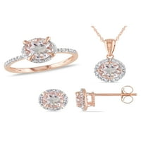 Carat T.G.W. Morganite és Carat T.W. Diamond 10KT rózsa arany 3-pc-es halo gyűrű, fülbevalók és medál lánckészlettel