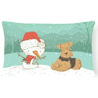 Carolines kincsek CK2078PW Airedale Terrier Hóember Karácsonyi vászon szövet dekoratív párna