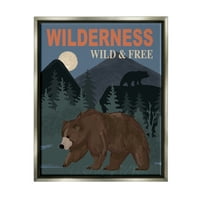 Stupell Industries Wild & Ingyenes Kaland jelenet Mountain Forest Wildlife Graphic Art Luster szürke úszó keretes vászon nyomtatott