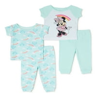 Disney Minnie Mouse Baby és Kisgyermek Girls Snug Fit pamut rövid ujjú pólók és nadrág, 4 darabos pizsama szett, méretek 9m-24
