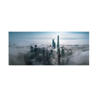 Stan Huang 'Shanghai a ködben felülről' vászon művészet