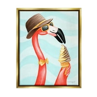 Stupell Industries Dapper Flamingo Summertime fagylalt kúpos snack grafikus művészet fémes arany úszó keretes vászon nyomtatott