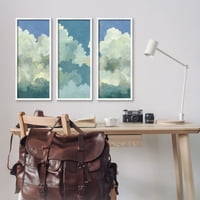Stupell Industries Puffy Fehér Felhők tiszta nappali égbolt -akvarell részletek Festés fehér keretes művészet nyomtatott fali