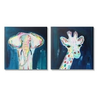 Stupell Industries színes Szafari állati portrék játékos elefánt zsiráf vászon fal Art Design Jennifer McCully, darab, 17 17