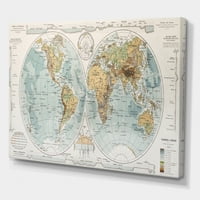 Designart 'ókori világtérkép ii' rusztikus vászon fali művészet