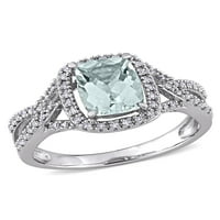 1- Carat T.G.W. Aquamarine és Carat T.W. Gyémánt 10KT fehérarany halo eljegyzési gyűrű