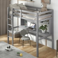 Euroco Wood Twin méretű tetőtéri ágy íróasztallal és polcokkal Gyerekszobához, alsó ágy tároló és dolgozószoba, szürke