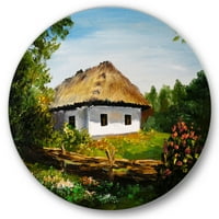 Designart 'Traditional Cottage At Sunrise in Summer' hagyományos kör fém fal Art-lemez 11