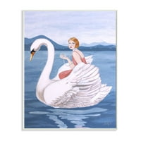 Stupell Industries Woman és Swan Blue Water Animal Festés fali plakk, Sally B, 10 15