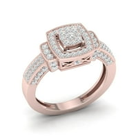 3 4ct TDW Diamond 10K rózsa arany kettős négyzet alakú eljegyzési gyűrű